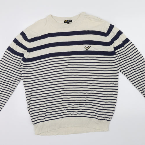 Voi Jeans Mens Ivory Striped  Pullover Jumper Size XL  - button detail on shoulder