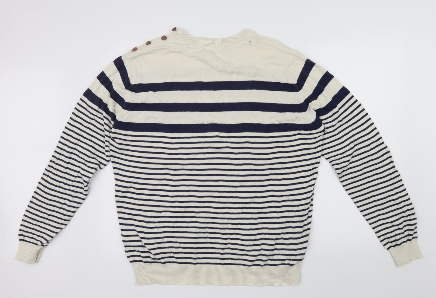 Voi Jeans Mens Ivory Striped  Pullover Jumper Size XL  - button detail on shoulder