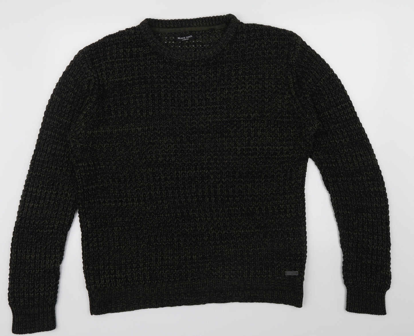 Brave Soul Mens Gold   Pullover Jumper Size XL  - green & blue knit