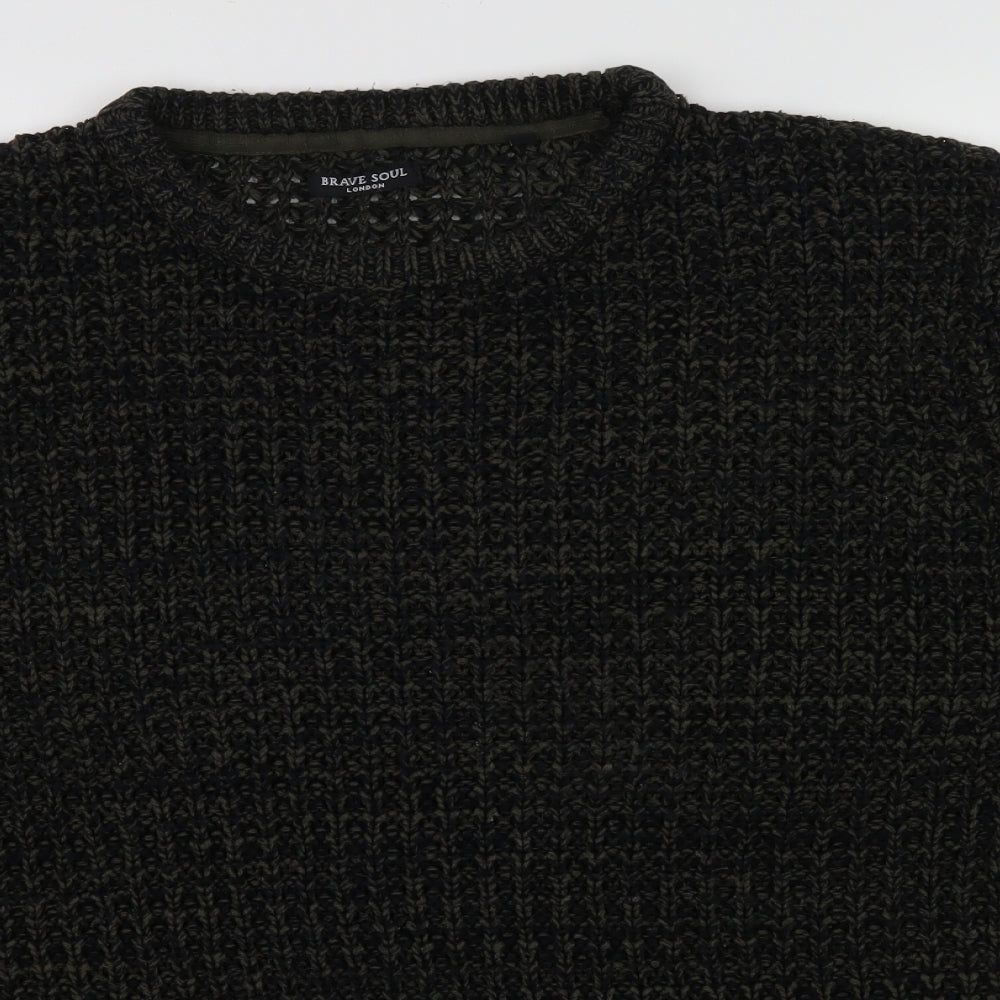 Brave Soul Mens Gold   Pullover Jumper Size XL  - green & blue knit