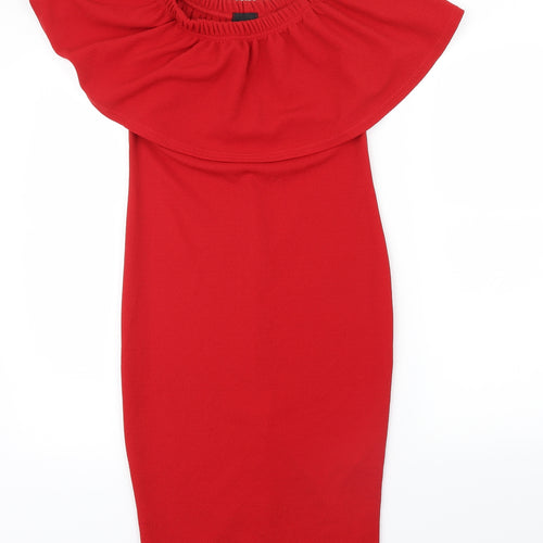 B.YOU Womens Red Houndstooth  A-Line  Size 8  - Frill detail