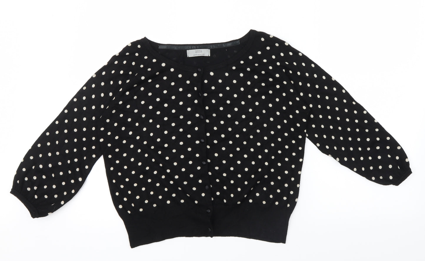 M&S Womens Black Polka Dot  Cardigan Jumper Size 14