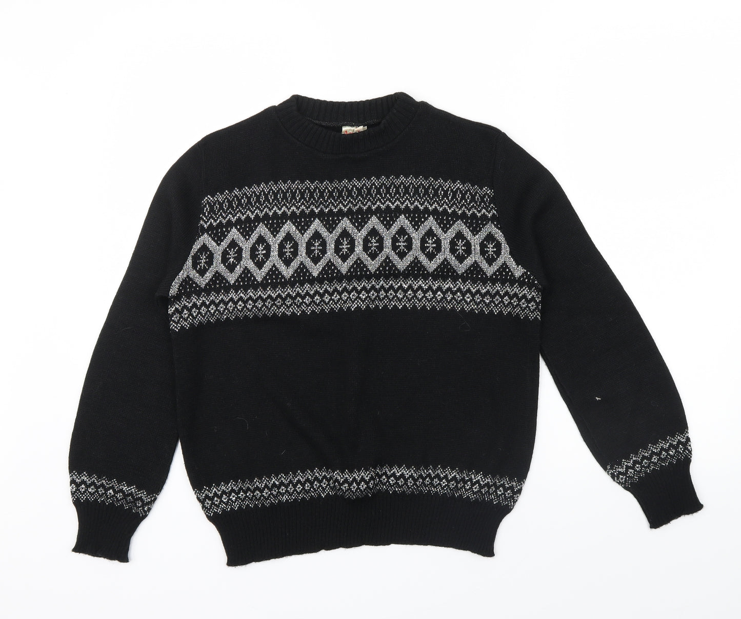 ACRYLICK Womens Black Geometric  Pullover Jumper Size 34  - METALIC SILVER THREAD