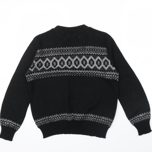ACRYLICK Womens Black Geometric  Pullover Jumper Size 34  - METALIC SILVER THREAD
