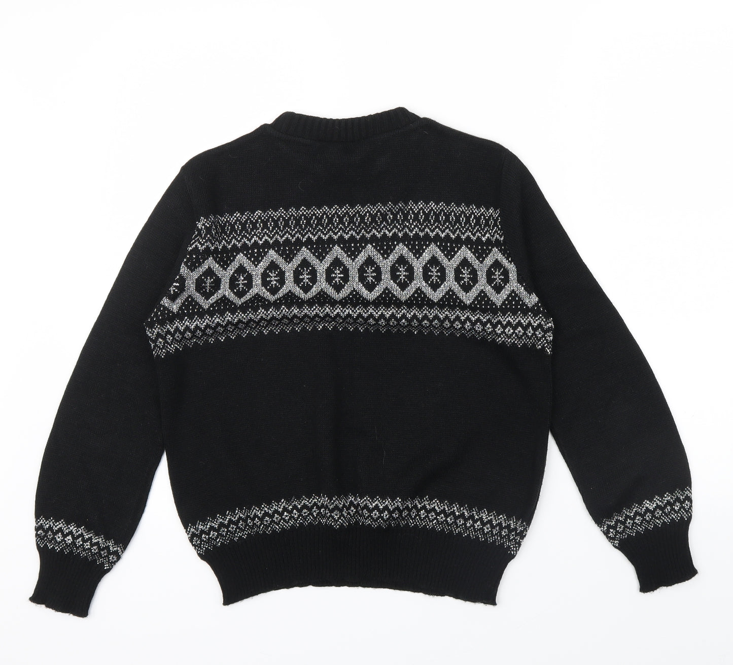 ACRYLICK Womens Black Geometric  Pullover Jumper Size 34  - METALIC SILVER THREAD