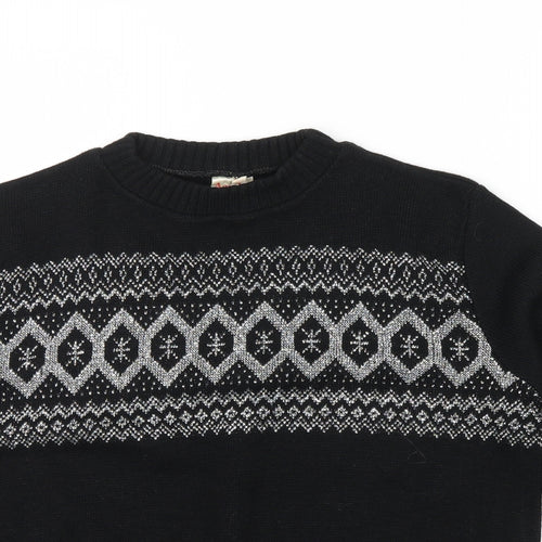 ACRYLICK Womens Black Geometric  Pullover Jumper Size 34  - METALIC SILVER THREAD