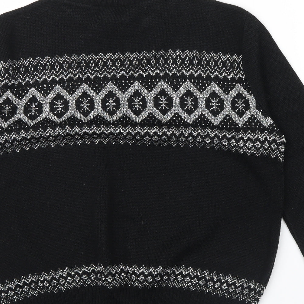 ACRYLICK Womens Black Geometric  Pullover Jumper Size 34  - METALIC SILVER THREAD