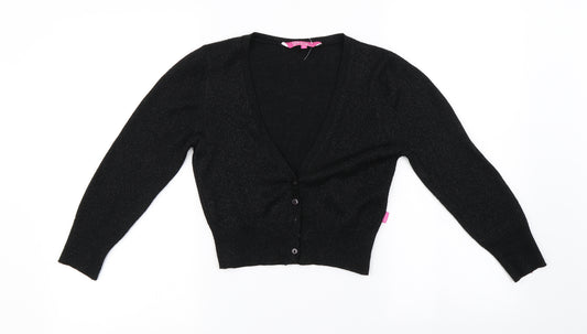 Front view of Pineapple girls’ black cardigan jumper, size 6, years