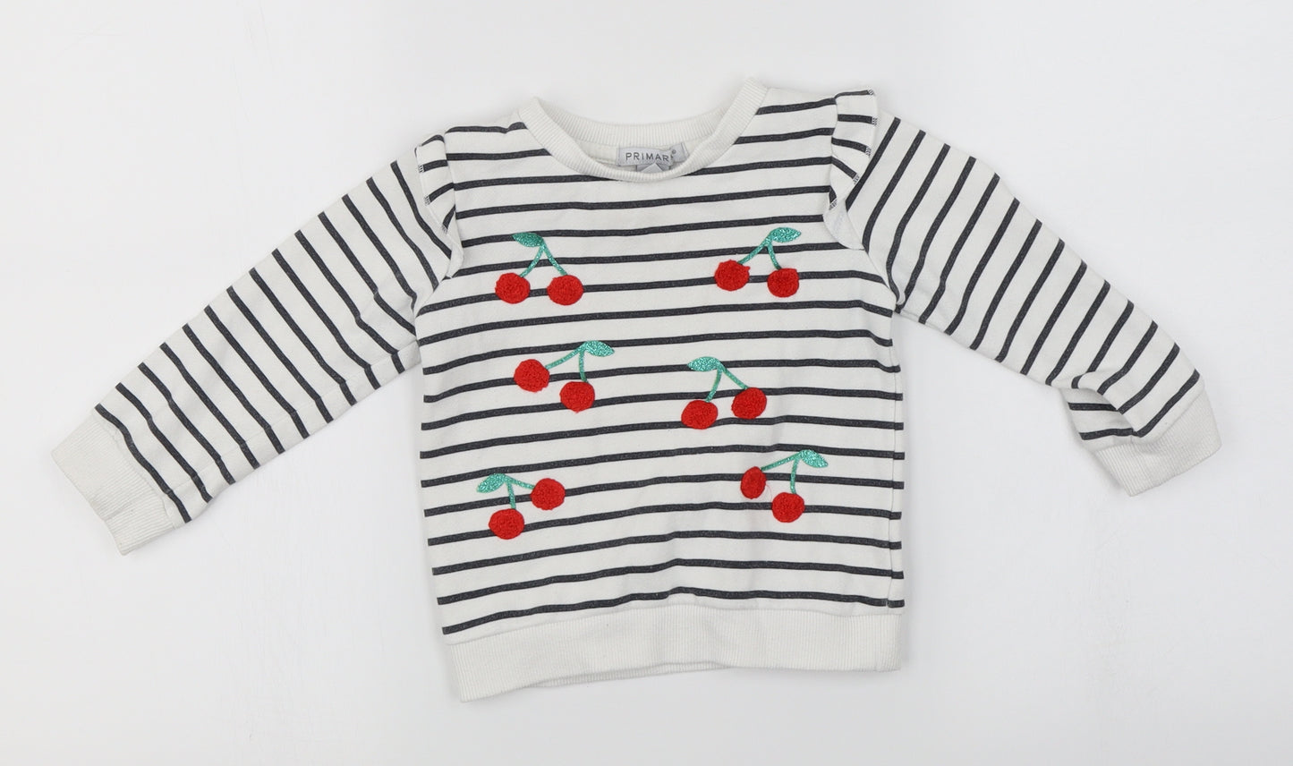 Primark  Girls White Striped  Pullover Jumper Size 18-24 Months