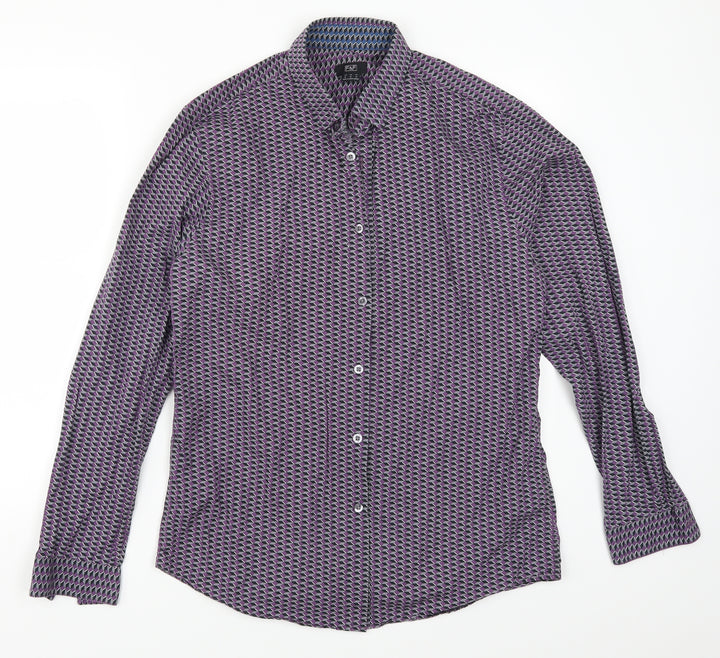 F&F Mens Purple Geometric Button-Up Size M