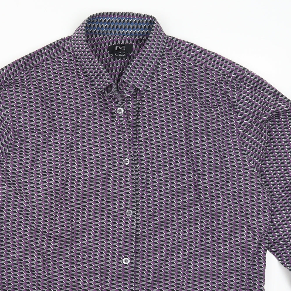 F&F Mens Purple Geometric   Button-Up Size M