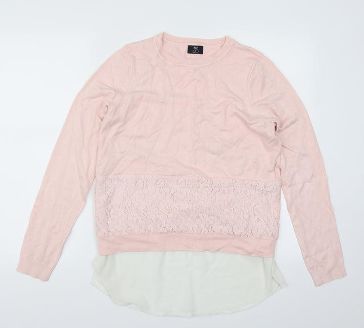 F&F Womens Pink Lace Pullover Jumper Size 10