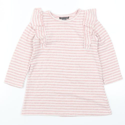 Primark Girls Pink Striped  Basic T-Shirt Size 2-3 Years