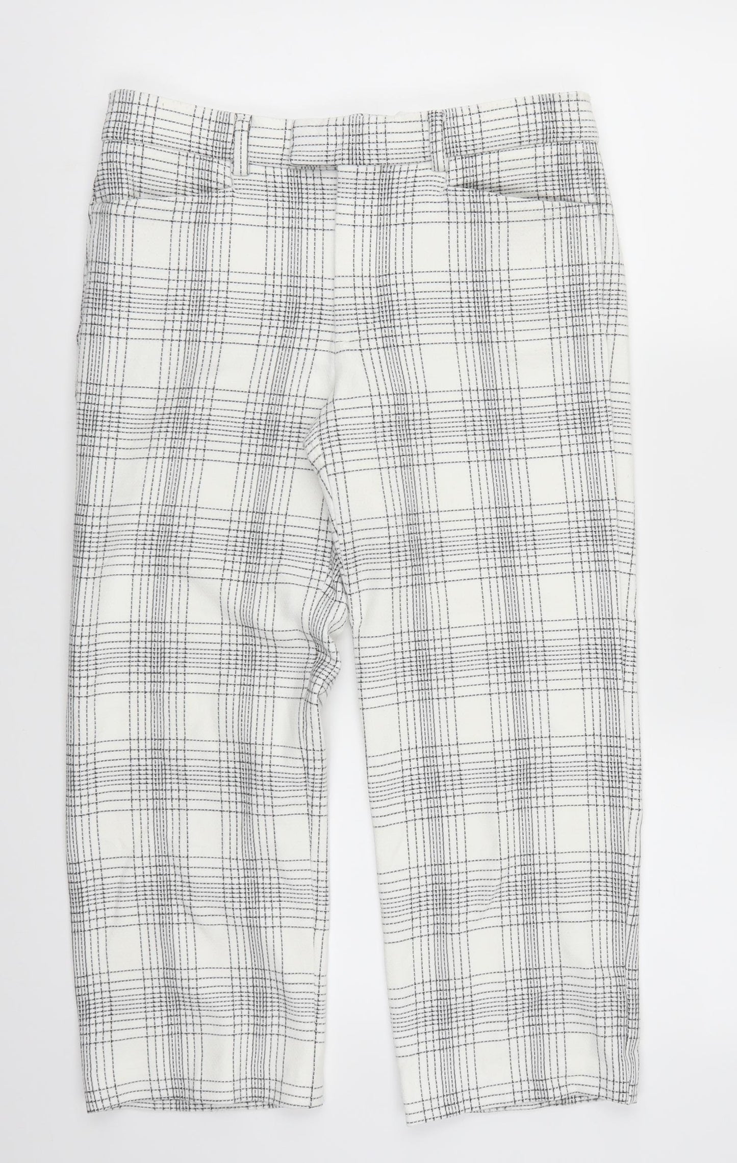 Zara Womens White Check  Cropped Trousers Size S L22 in