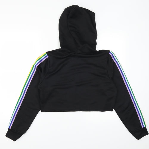 Boohoo Womens Black   Pullover Hoodie Size 10  - Rainbow Striped Sleeves
