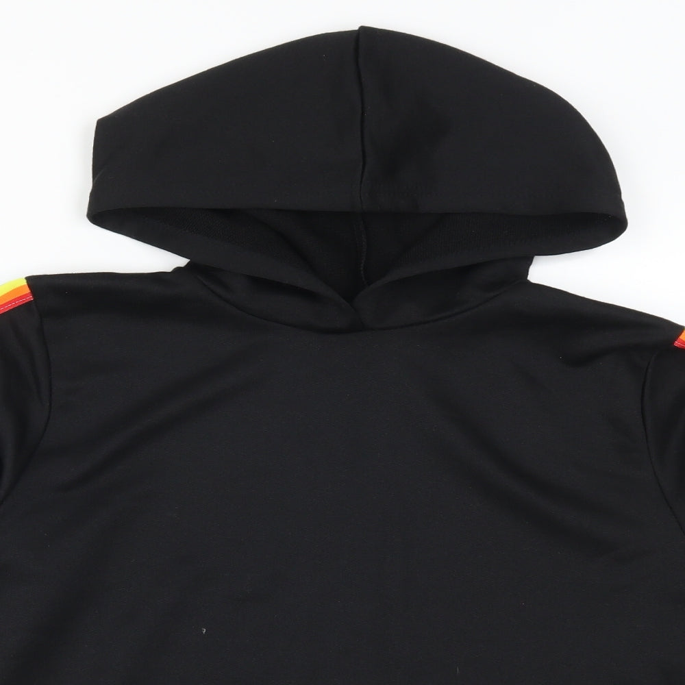 Boohoo Womens Black   Pullover Hoodie Size 10  - Rainbow Striped Sleeves