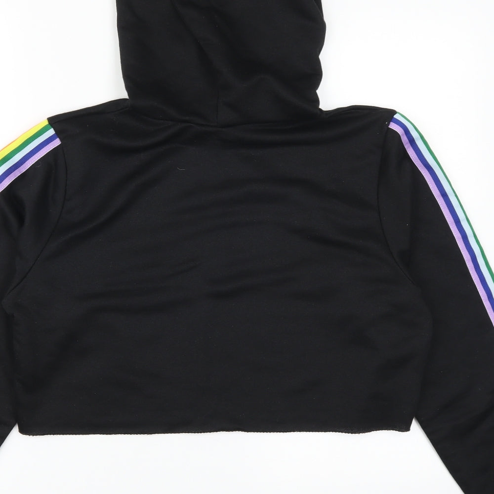 Boohoo Womens Black   Pullover Hoodie Size 10  - Rainbow Striped Sleeves