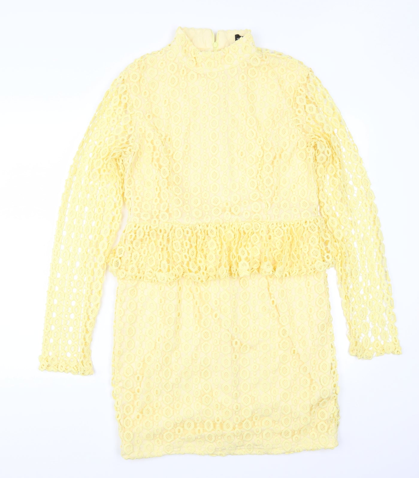 Pretty Little Thing Womens Yellow Geometric  Bodycon  Size 14