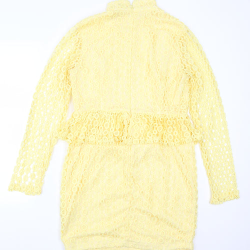 Pretty Little Thing Womens Yellow Geometric  Bodycon  Size 14