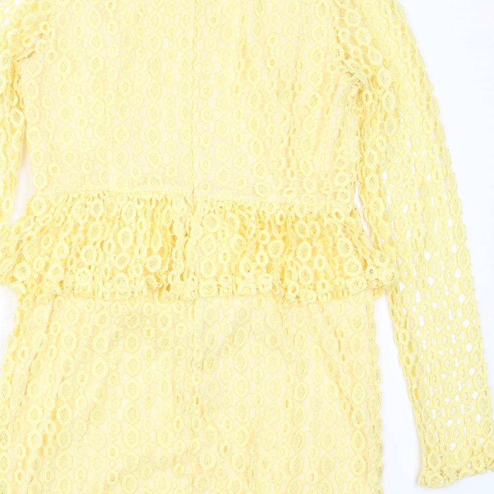 Pretty Little Thing Womens Yellow Geometric  Bodycon  Size 14