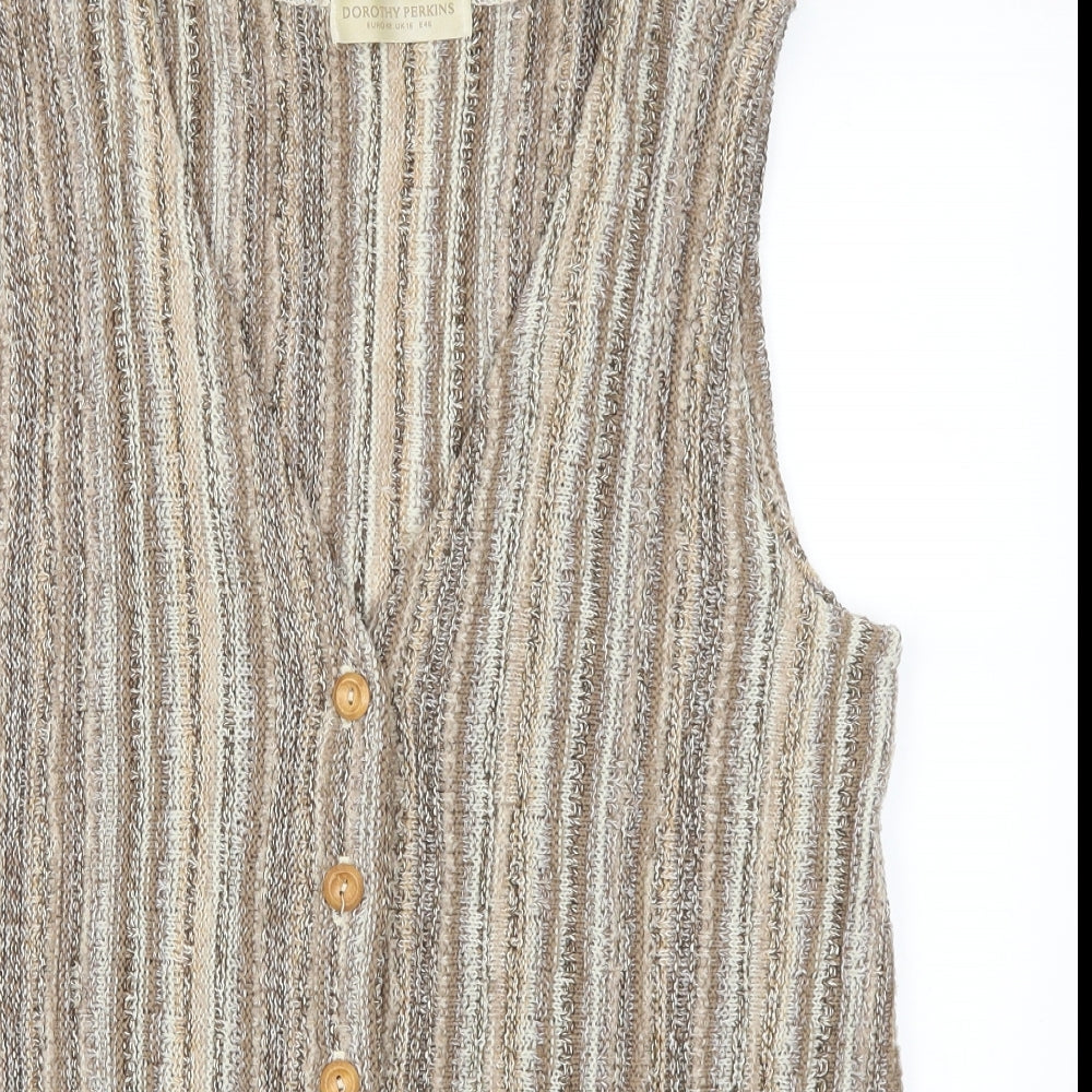 Dorothy Perkins Womens Beige Striped  Cardigan Jumper Size 16