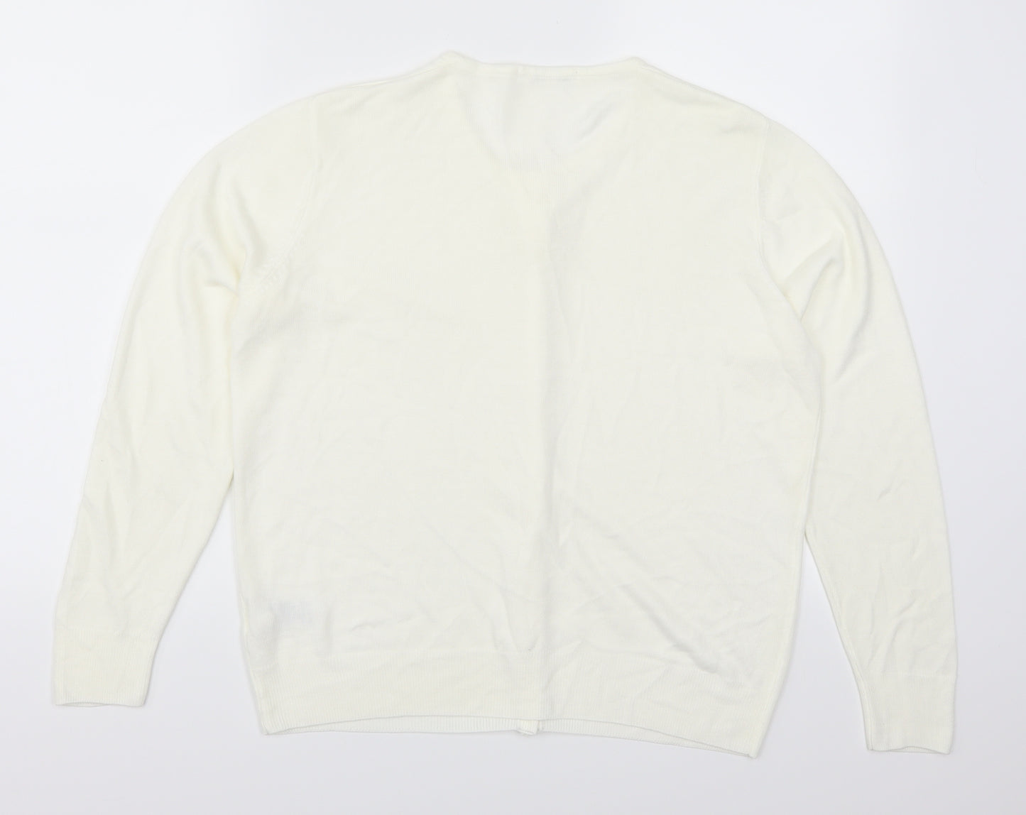 Marks and Spencer Womens White   Cardigan Jumper Size 14