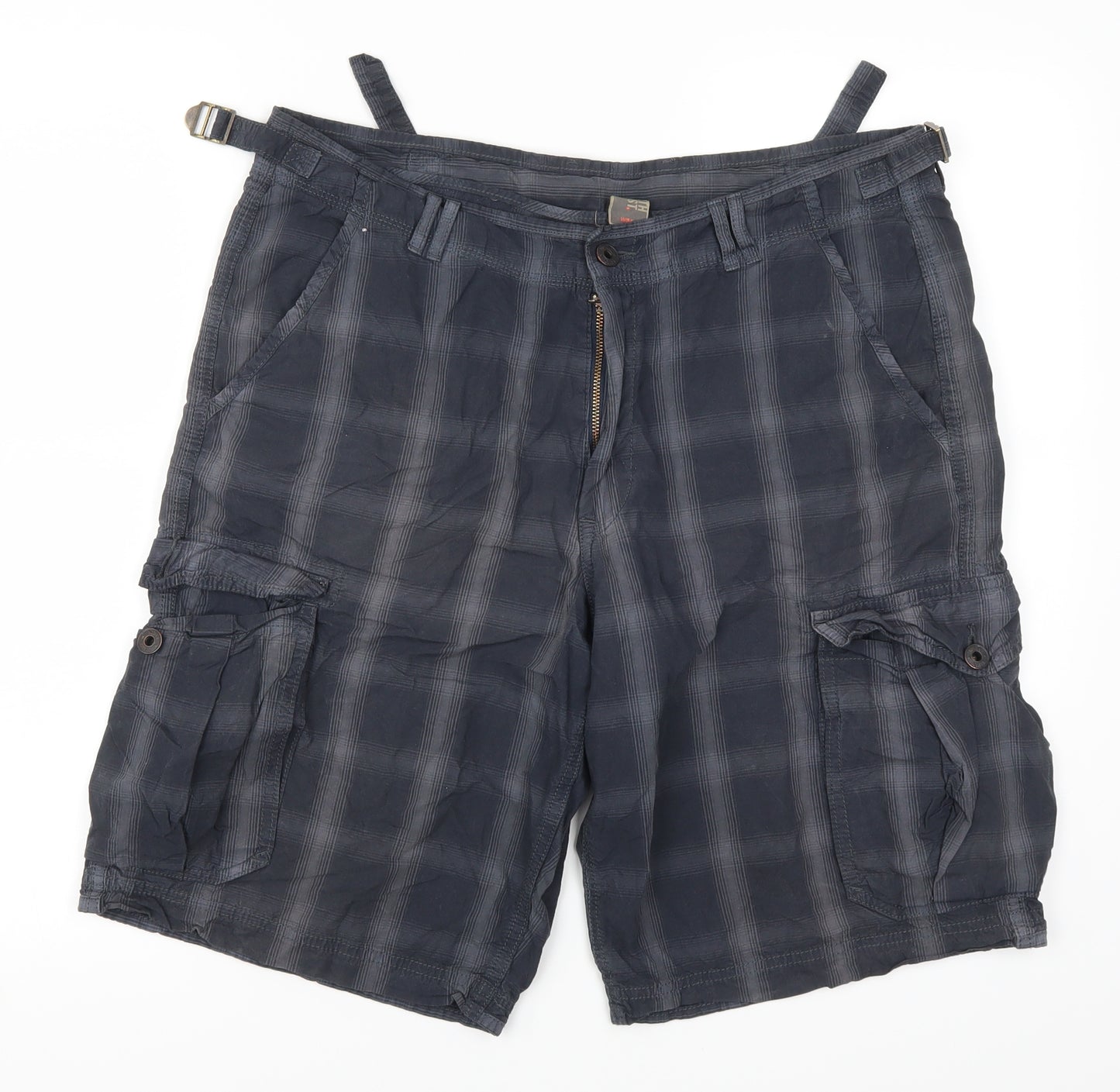 North Coast Mens Blue Check  Cargo Shorts Size 34