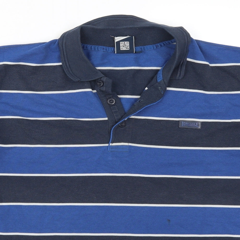 Lonsdale Mens Blue Striped   Polo Size L