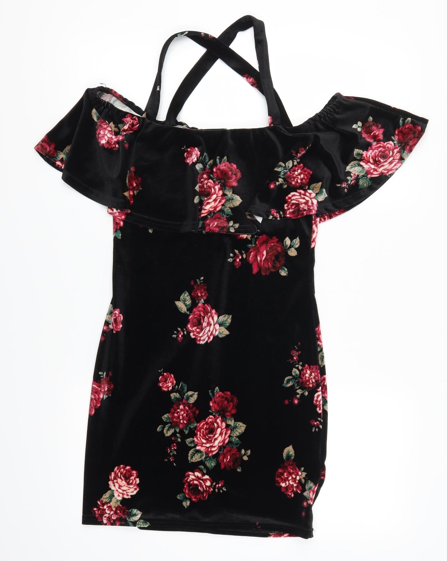 Primark Womens Black Floral  Mini  Size 8  - Pink Rose Print
