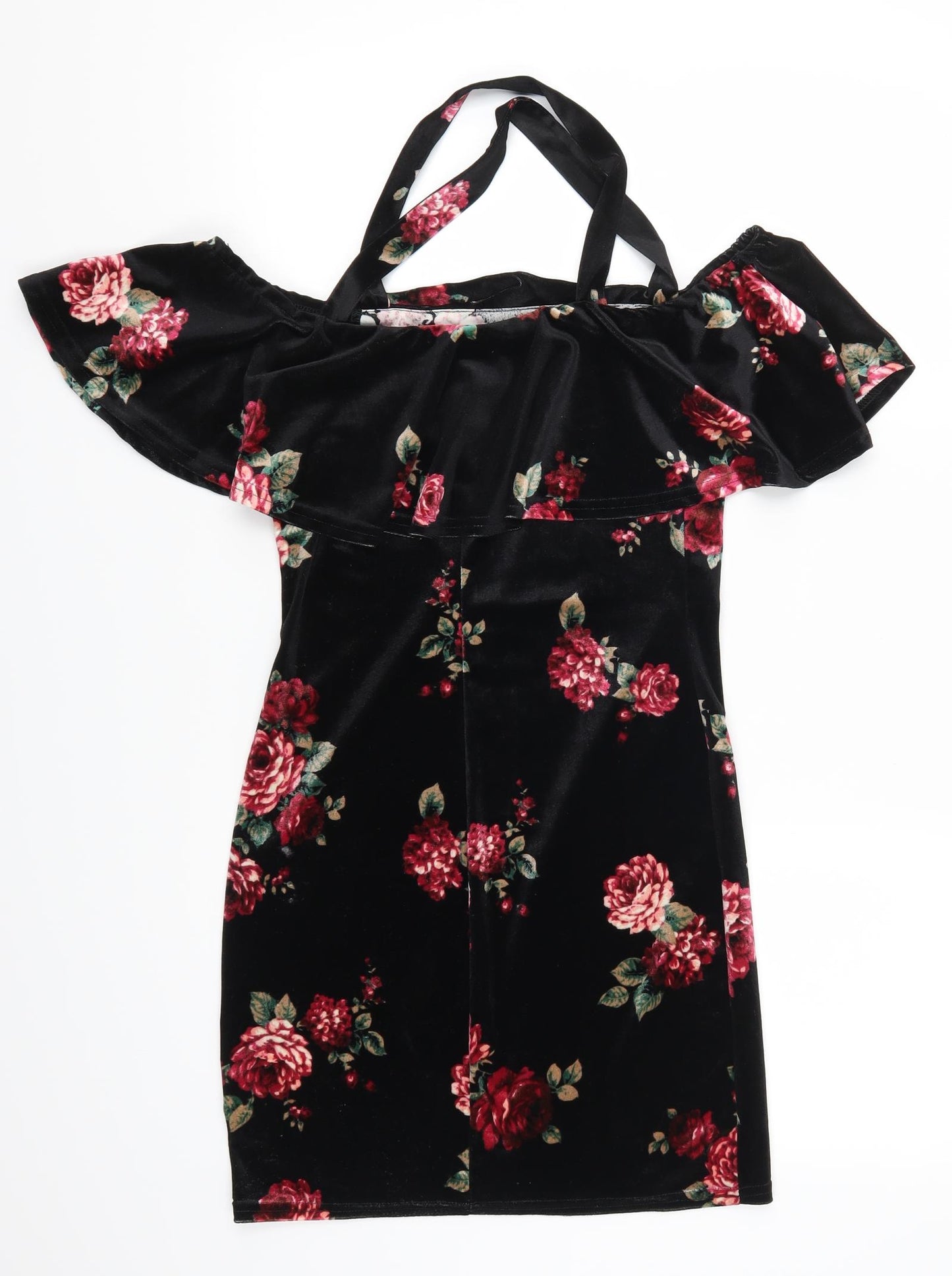 Primark Womens Black Floral  Mini  Size 8  - Pink Rose Print