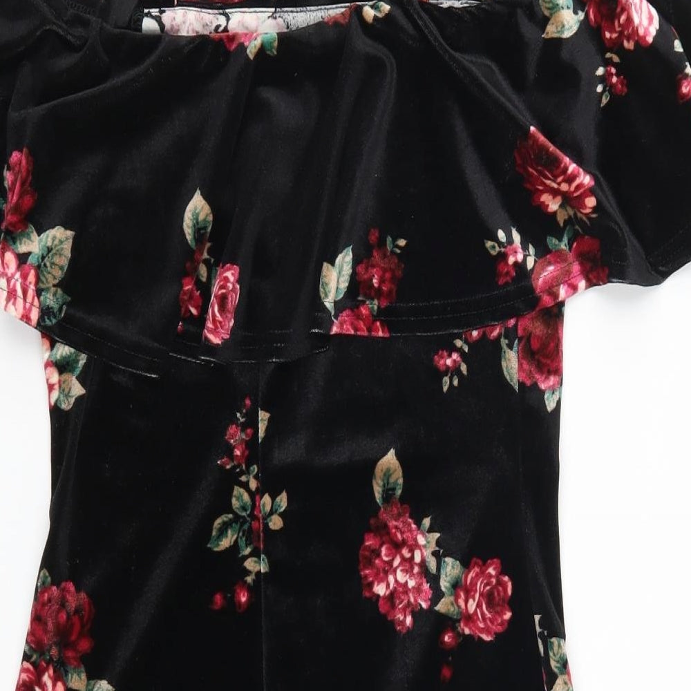 Primark Womens Black Floral  Mini  Size 8  - Pink Rose Print