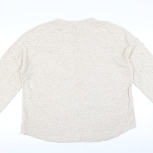 Papaya Womens Beige   Pullover Jumper Size 18  - beaded detail