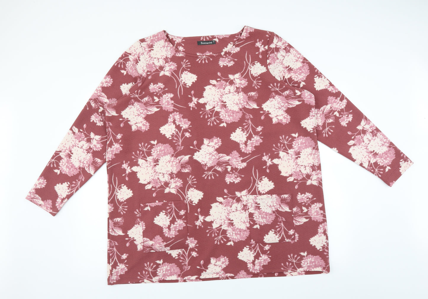 Le Bon Marché Womens Red Floral  Basic Blouse Size 22