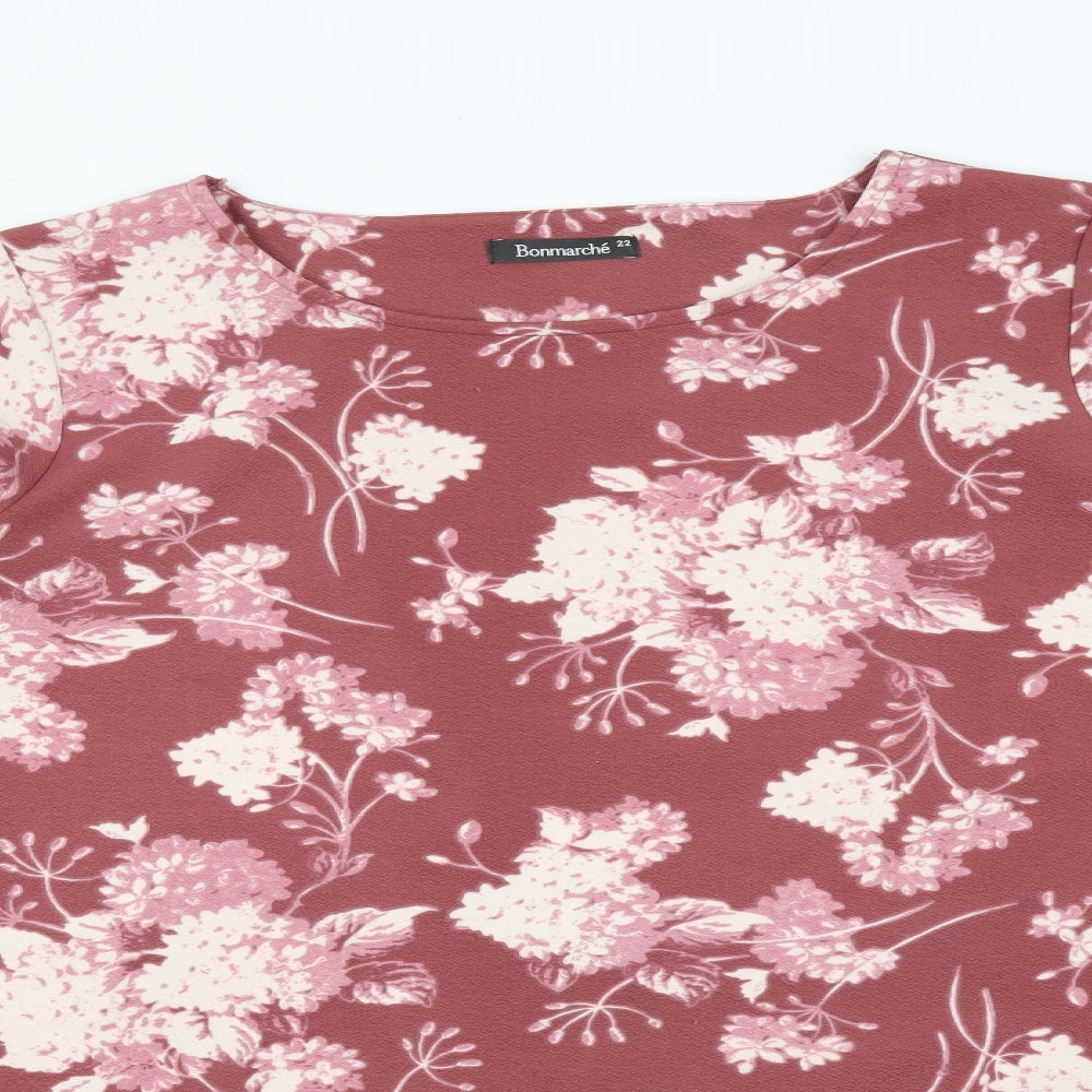 Le Bon Marché Womens Red Floral  Basic Blouse Size 22