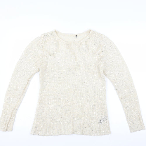 M&Co Womens Ivory   Pullover Jumper Size M  - sequins