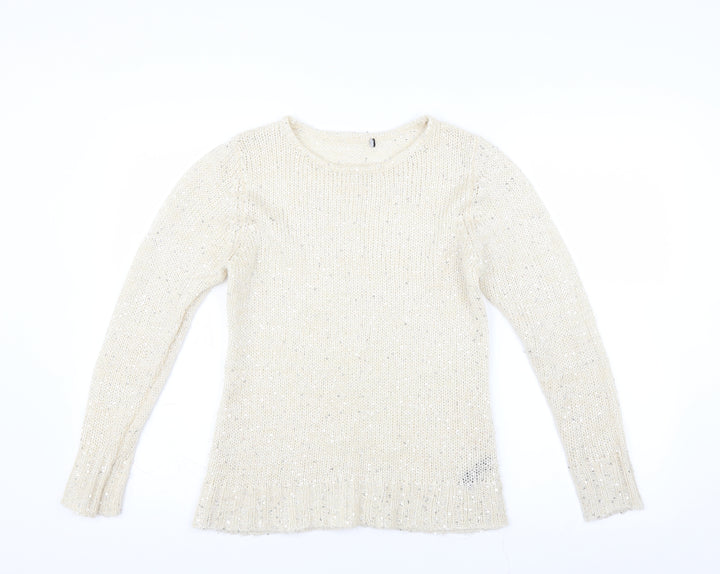 M&Co Womens Ivory Pullover Jumper Size M - sequins