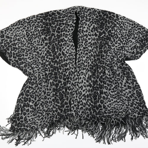 Preworn Womens Black Animal Print  Cape Jumper One Size  - fringe detail
