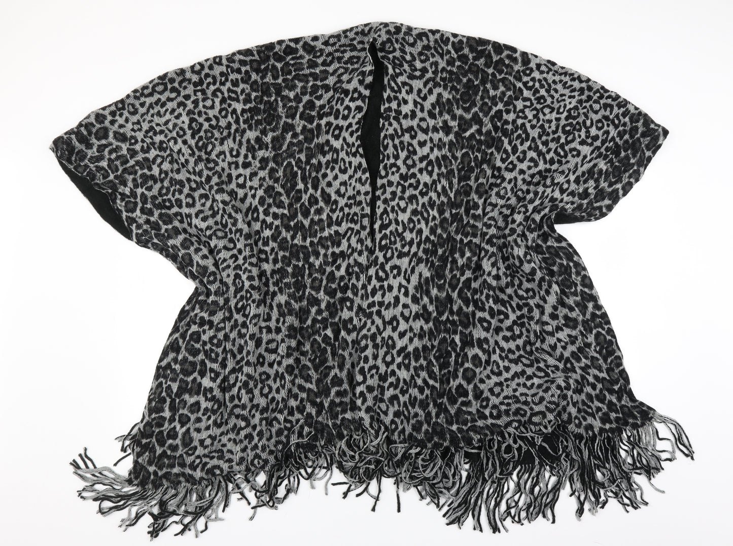 Preworn Womens Black Animal Print  Cape Jumper One Size  - fringe detail