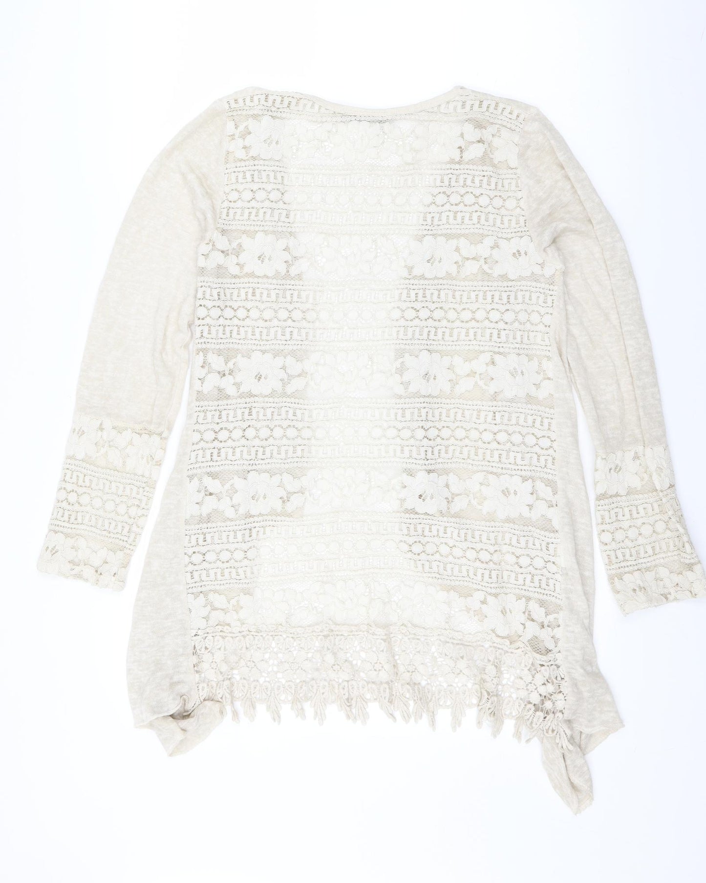 LV Clothing Womens Ivory Floral  Cardigan Jumper   - lace back and cuff detail
