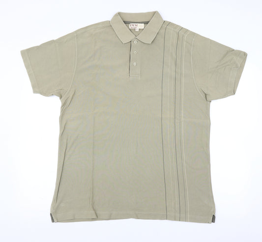 Front view of EWM men’s green polo, size L