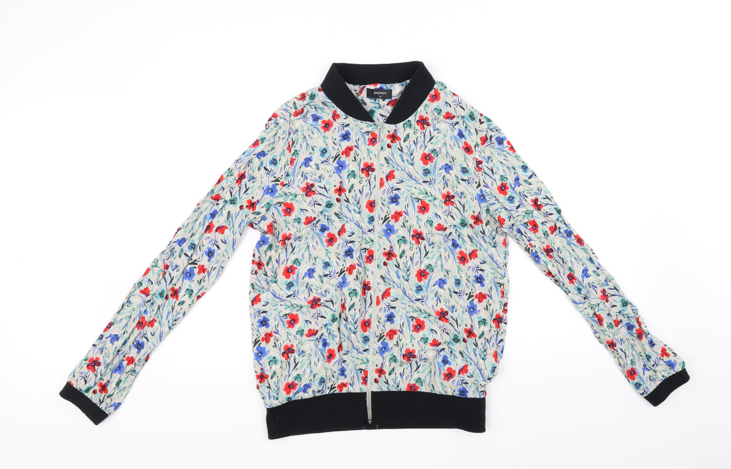 Papaya Womens Grey Floral  Full Zip Jumper Size 12
