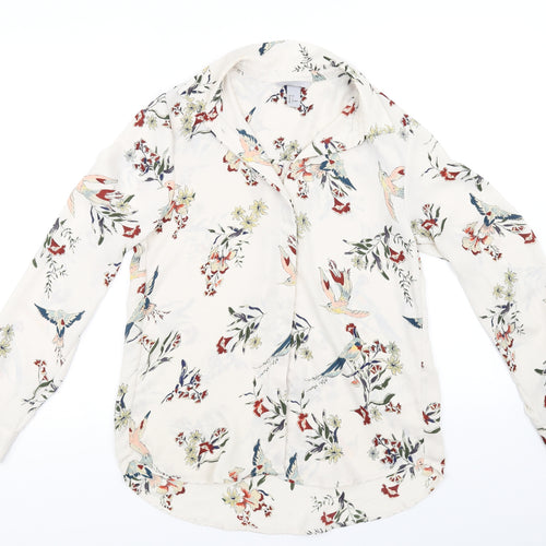 H&M Womens Beige Floral  Basic Button-Up Size 6