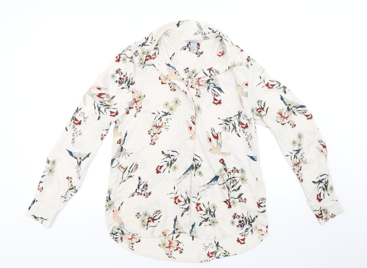 H&M Womens Beige Floral  Basic Button-Up Size 6