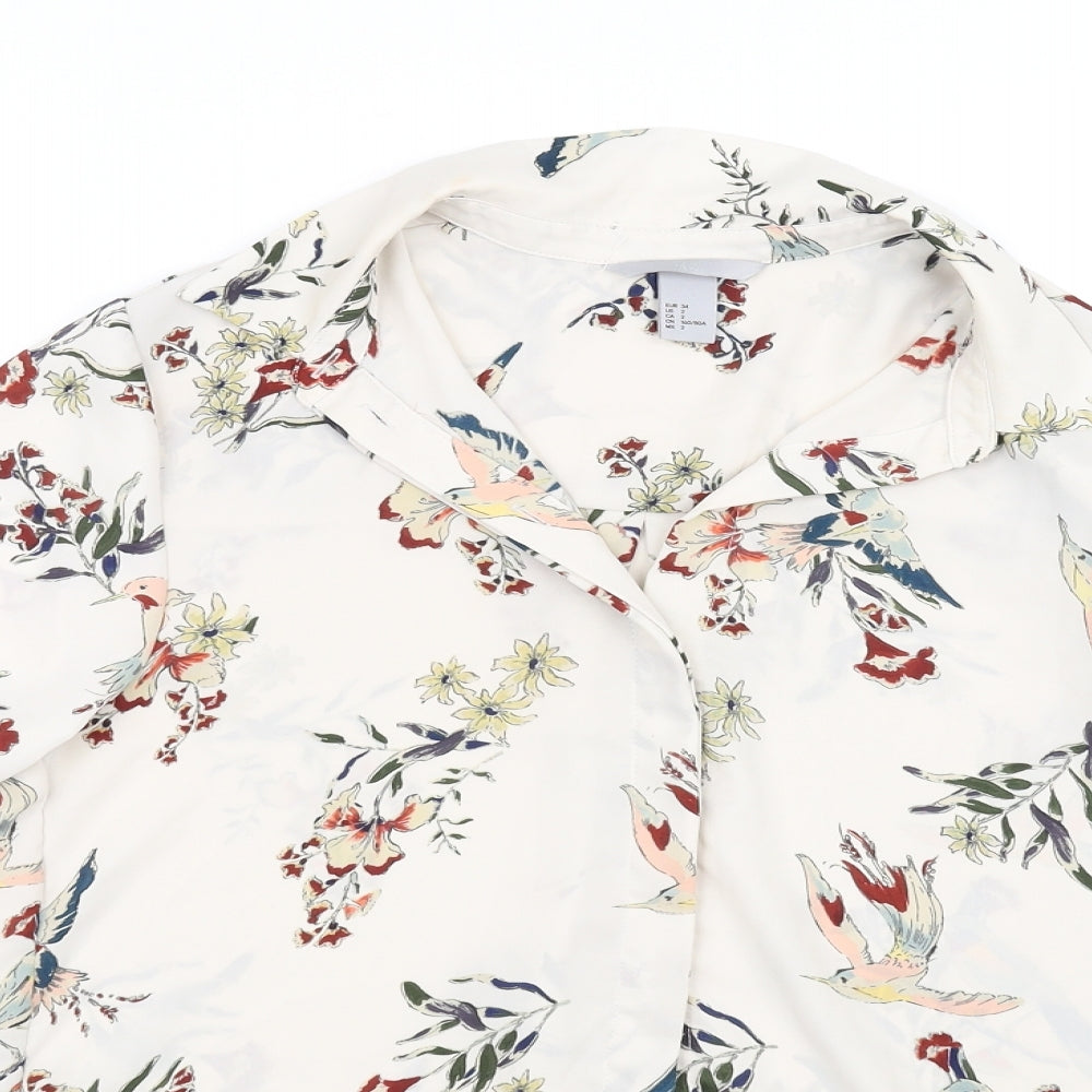 H&M Womens Beige Floral  Basic Button-Up Size 6