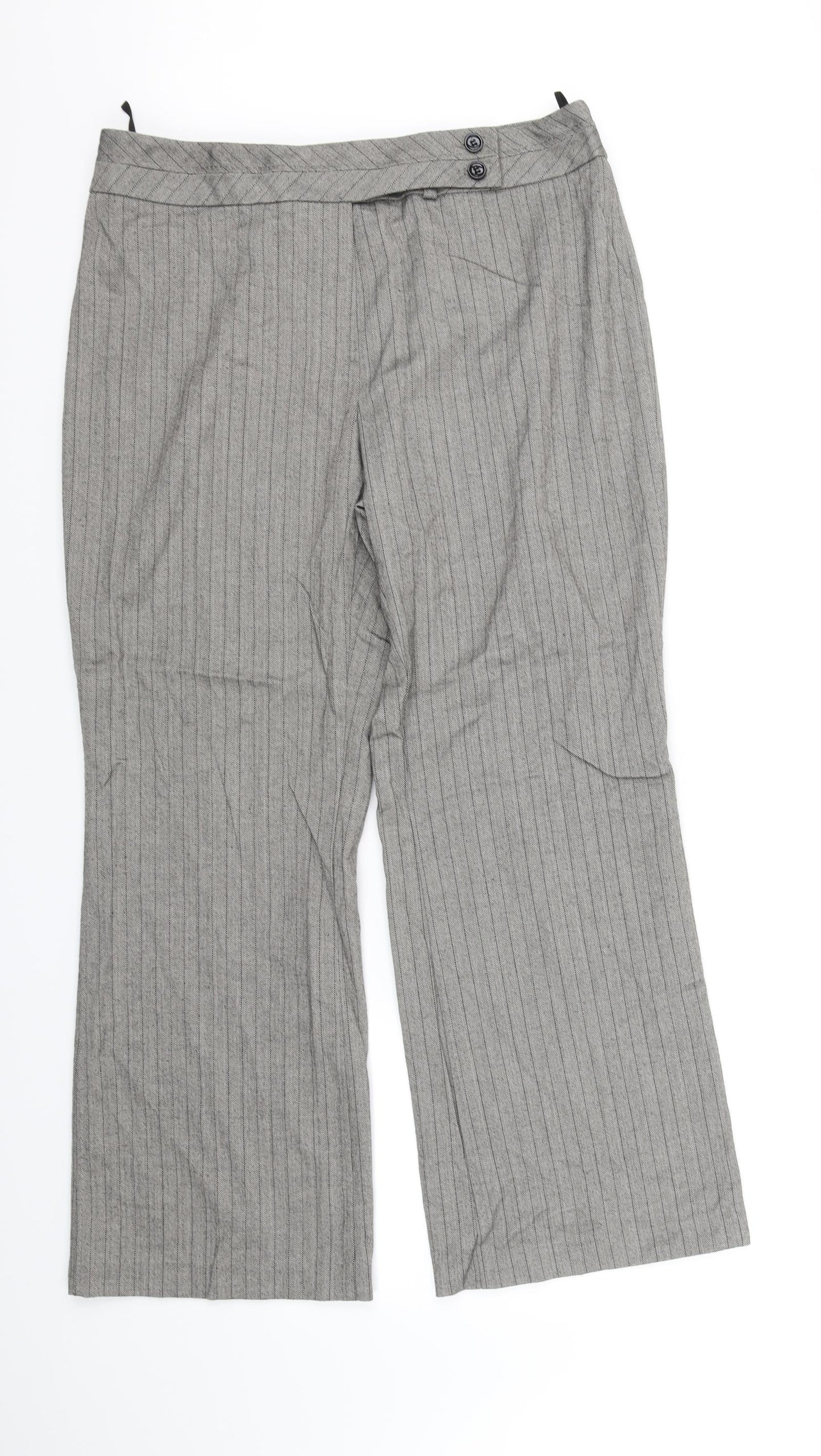 Marks and Spencer Womens Grey Striped  Trousers  Size 14 L32 in