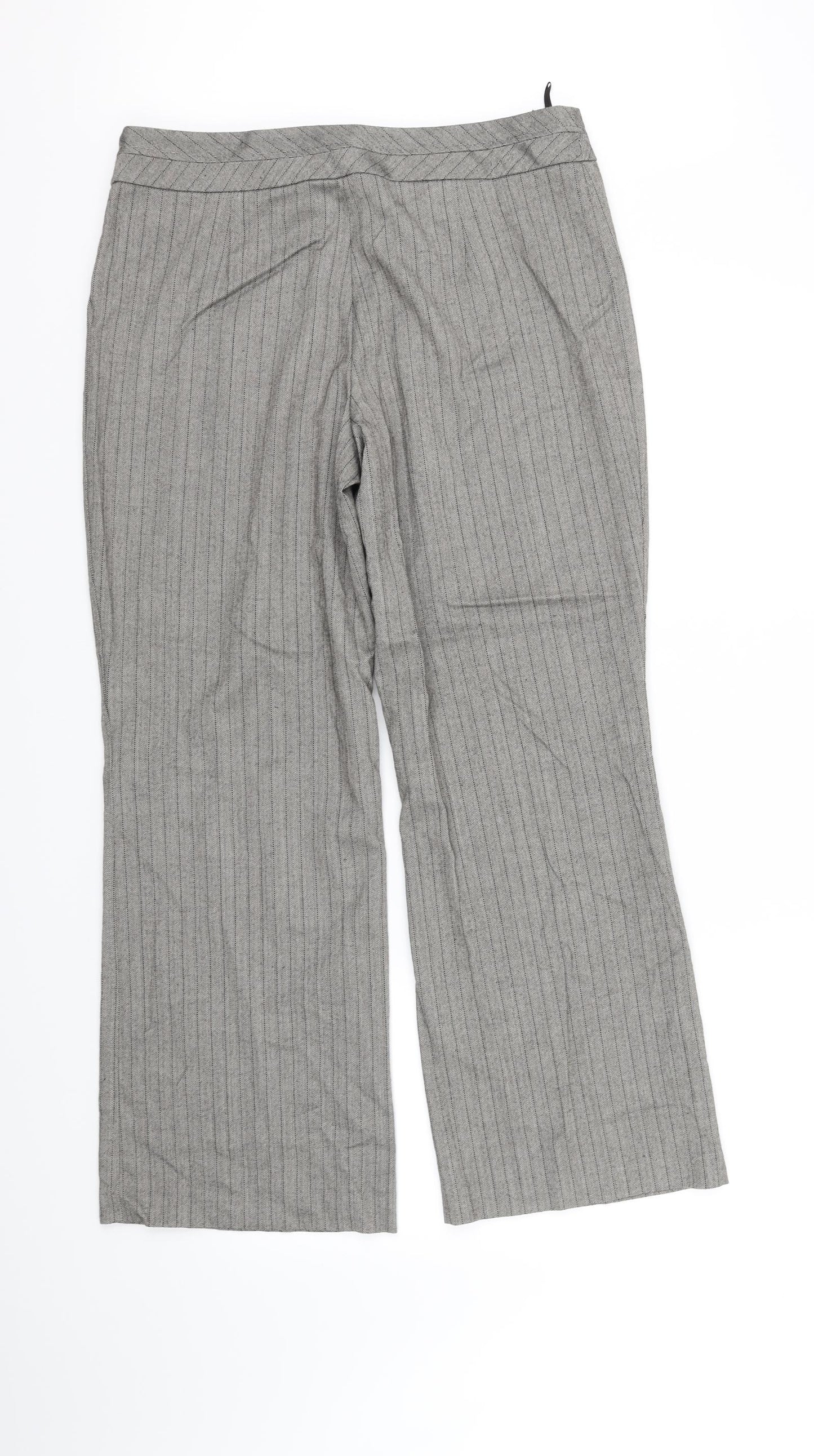 Marks and Spencer Womens Grey Striped  Trousers  Size 14 L32 in