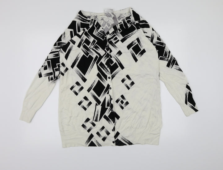 Roman Womens White Geometric Knit Cardigan Jumper Size M
