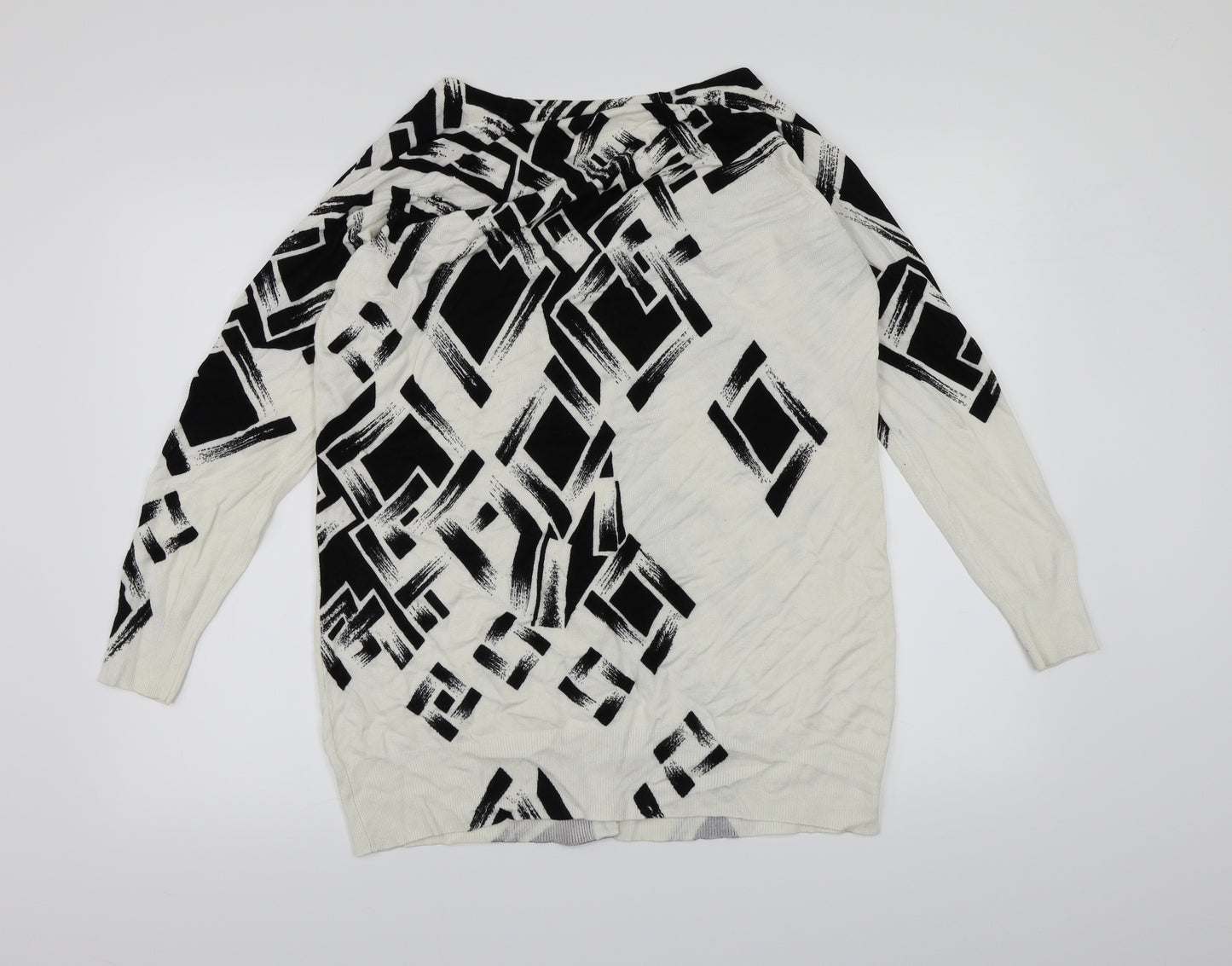 Roman Womens White Geometric Knit Cardigan Jumper Size M