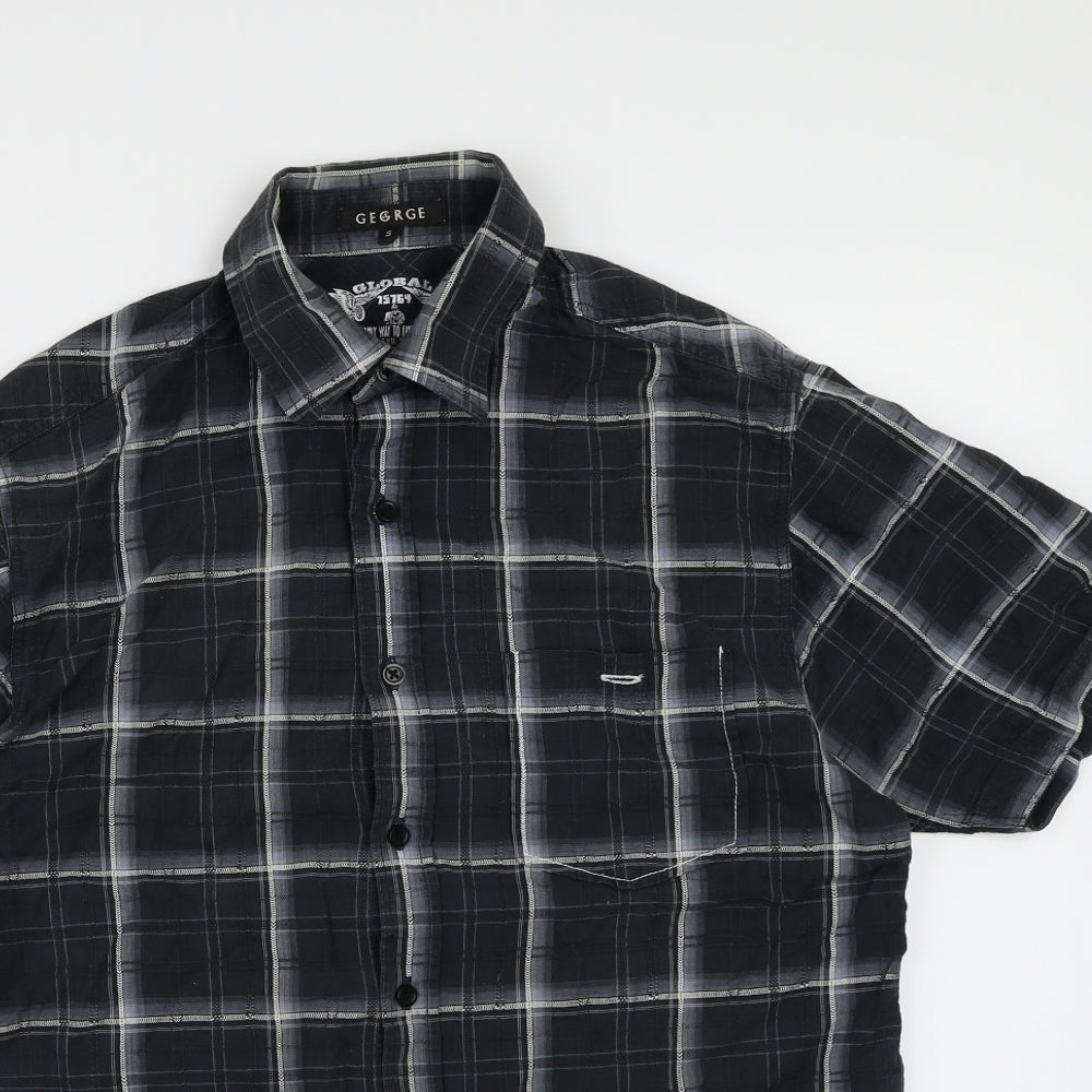 George Mens Blue Check   Button-Up Size S
