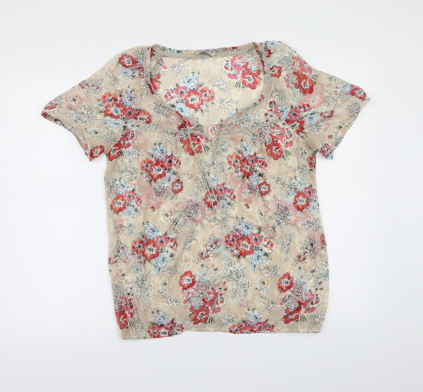 Marks and Spencer Womens Beige Floral Chiffon Basic Blouse Size 10